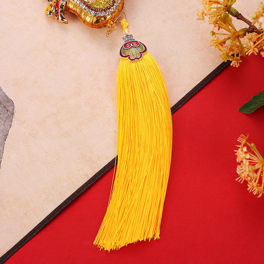 Dragon Chinese New Year Dragon Figurine Ornament with Tassel Rhinestones Inlay Zodiac Model Pendant for Home Party Gifts