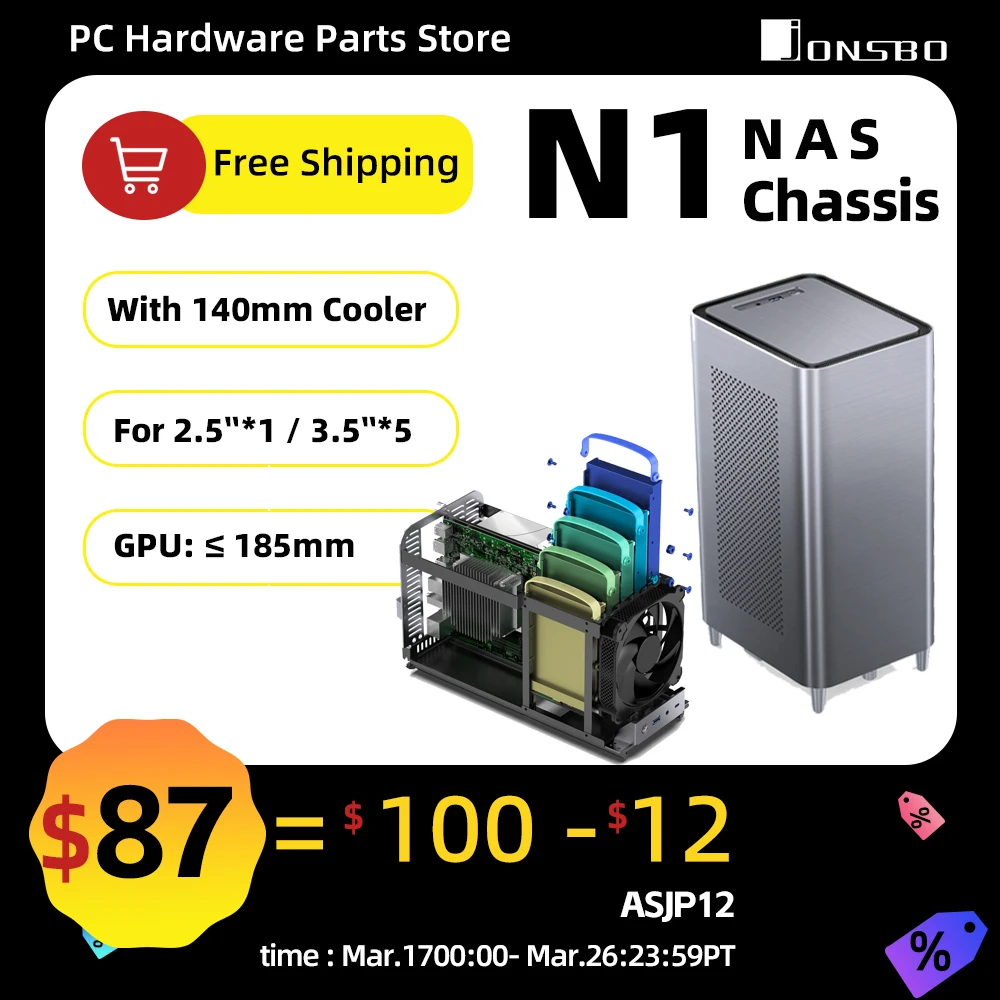 New JONSBO N1 Case with cooler and 5+1 Bay Hard Disk Location Chassis Hot-Swappable For ITX Motherboard 5700x3d CPU kit Compact