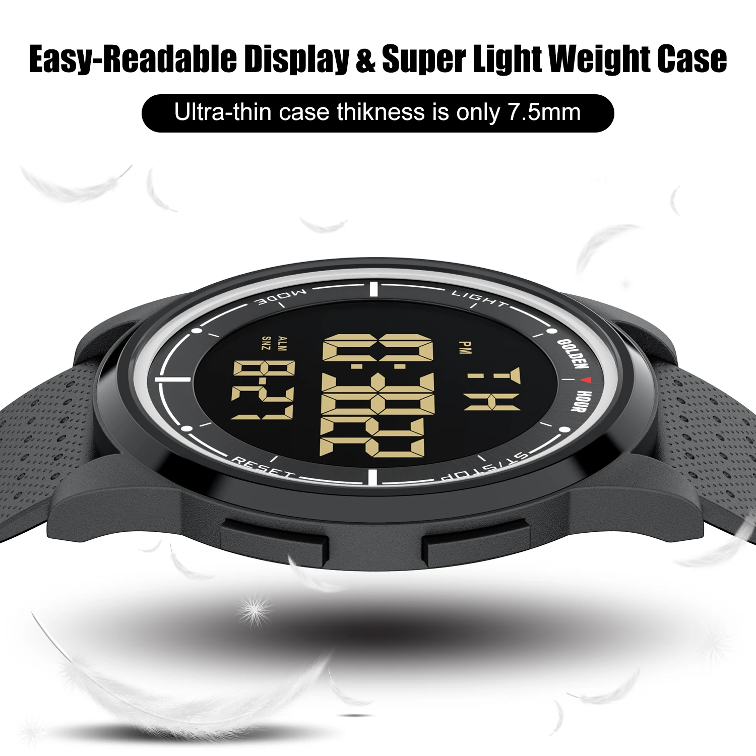 GOLDENHOUR Fashion Outdoor Sport Watch Men Multi-functional Alarm Clock Chrono 5Bar Waterproof Digital Watch Silicone Strap - Image 5