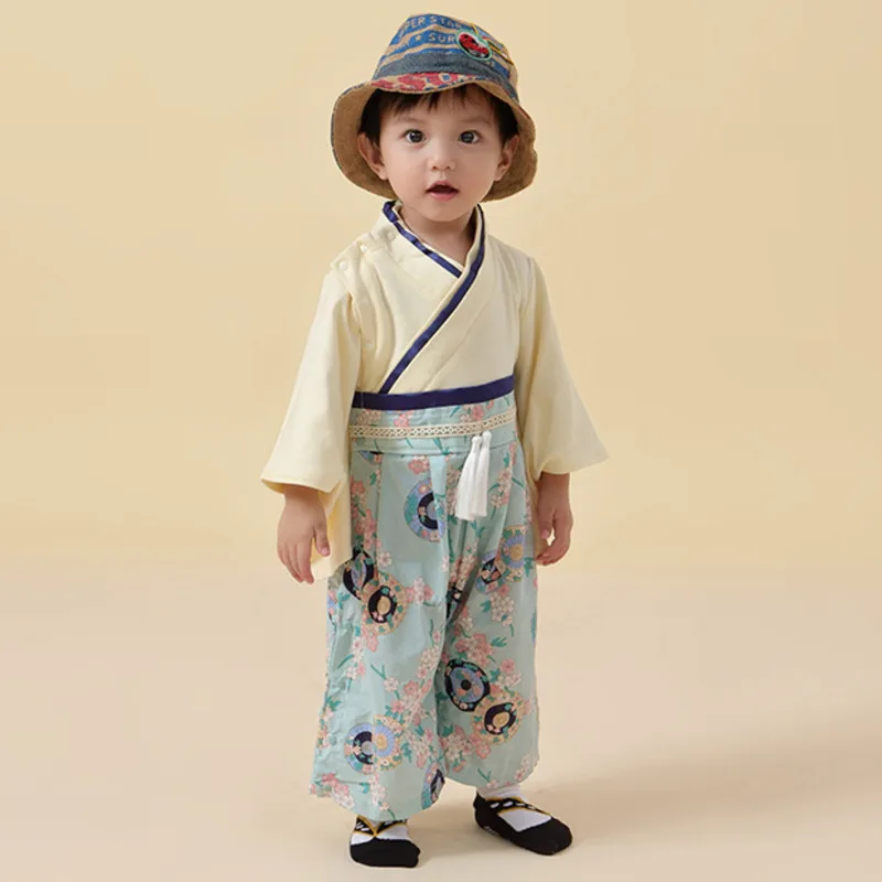 Children Japanese Kimono Baby Girls Boys Traditional Clothes Floral Print Patchwork Colors Yukata Festival Wear