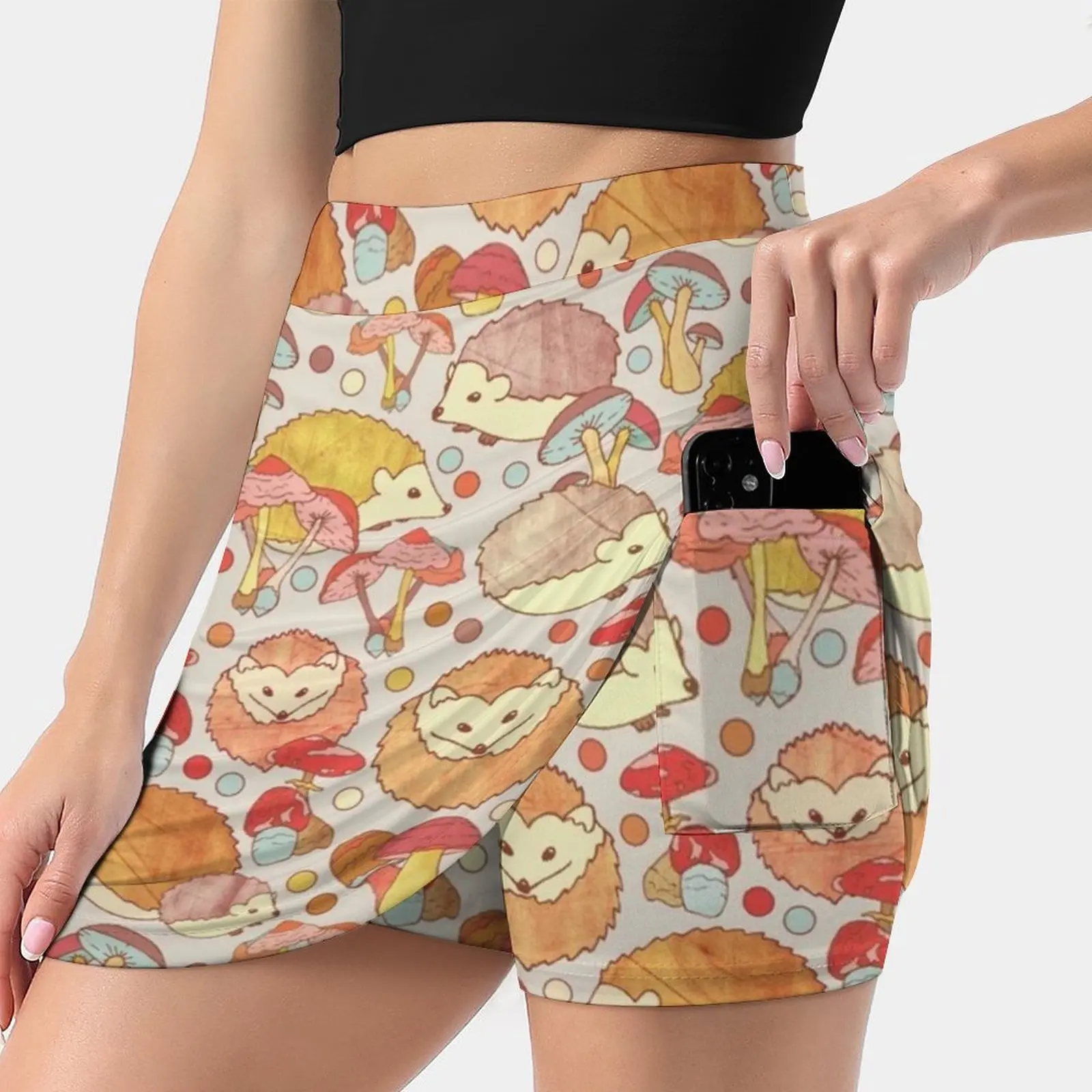 

Woodland Hedgehogs-A Pattern In Soft Neutrals Women's skirt Mini Skirts A Line Skirt With Hide Pocket Hedgehogs Hedgehog