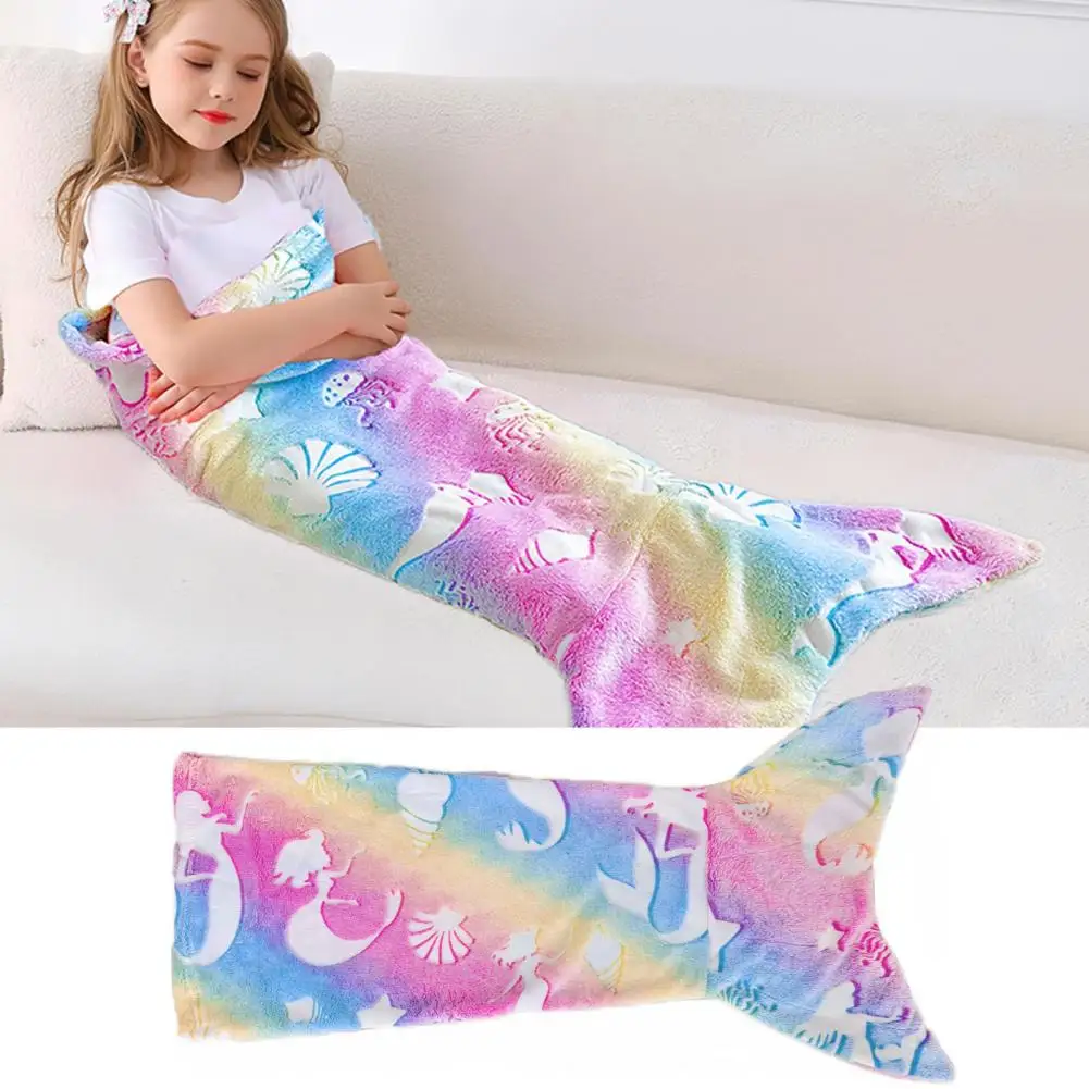 Kids Mermaid Tail Blanket Mermaid Tail Blanket for Toddlers Wear Resistant Plush Flannel Fleece Toy Breathable Design Washable 5