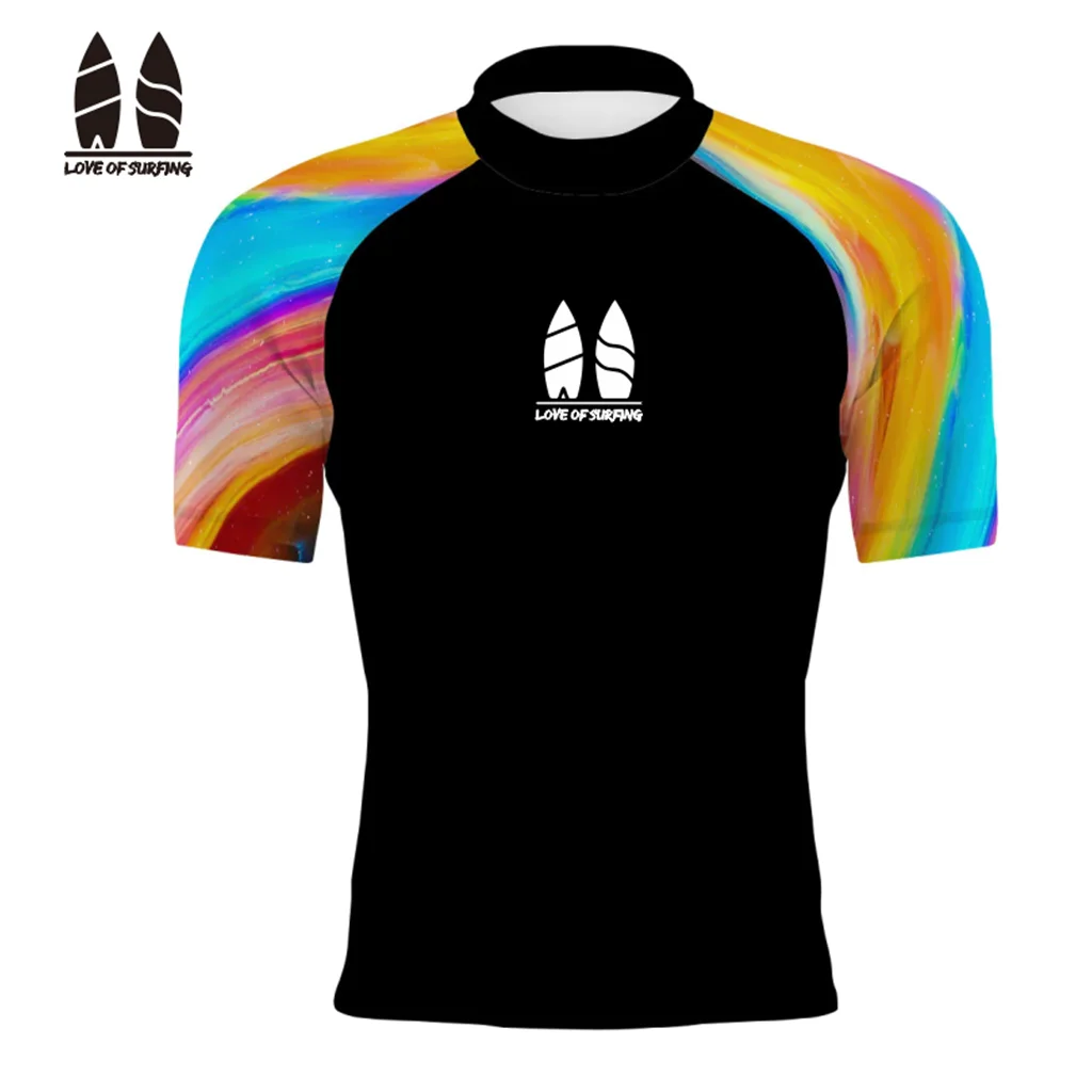 Rash Guard Men Surfing Short Sleeve Shirts Diving Suits Swimwear Beach Upf 50 Uv Sun Protection Surf Performance Clothing