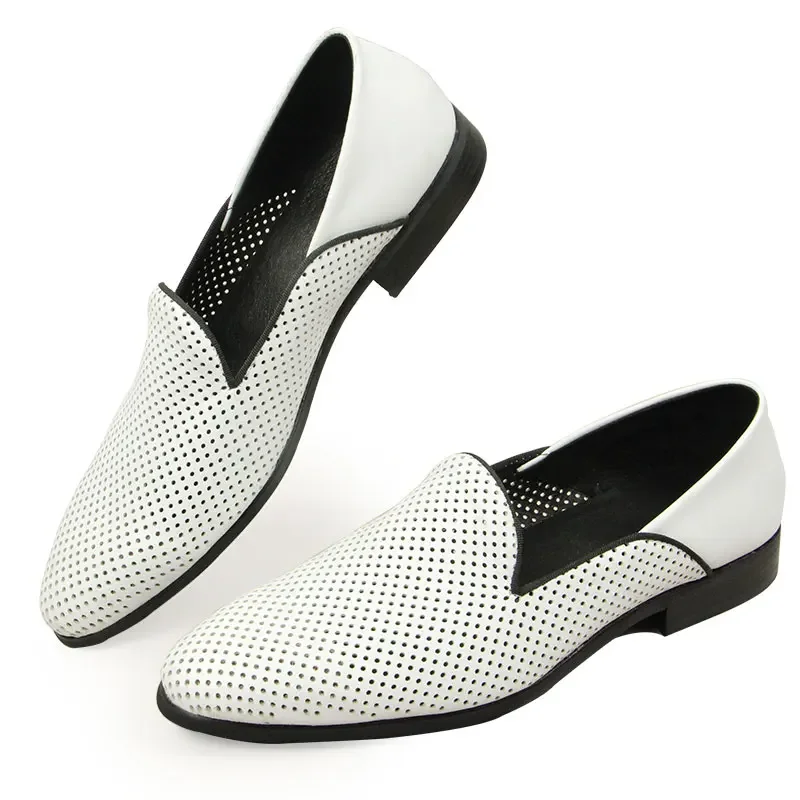 

Summer White Breathable Sandals Luxury Man Casual Genuine Leather Shoes for Men Driving New Loafers Luxury Male Off White Shoes