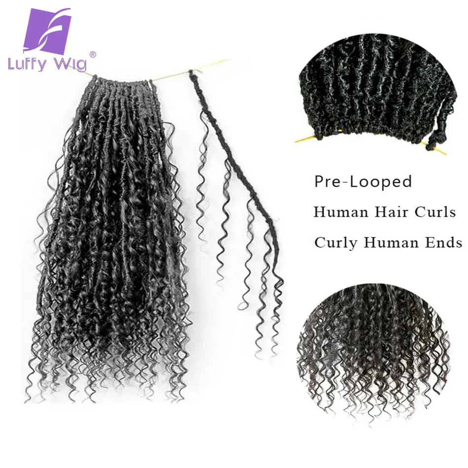Locs With Human Hair Curls Crochet Boho Goddess DreadLoc Knotless Braid Pre Looped Synthetic Boho Braiding Hair Curly Ends Luffy