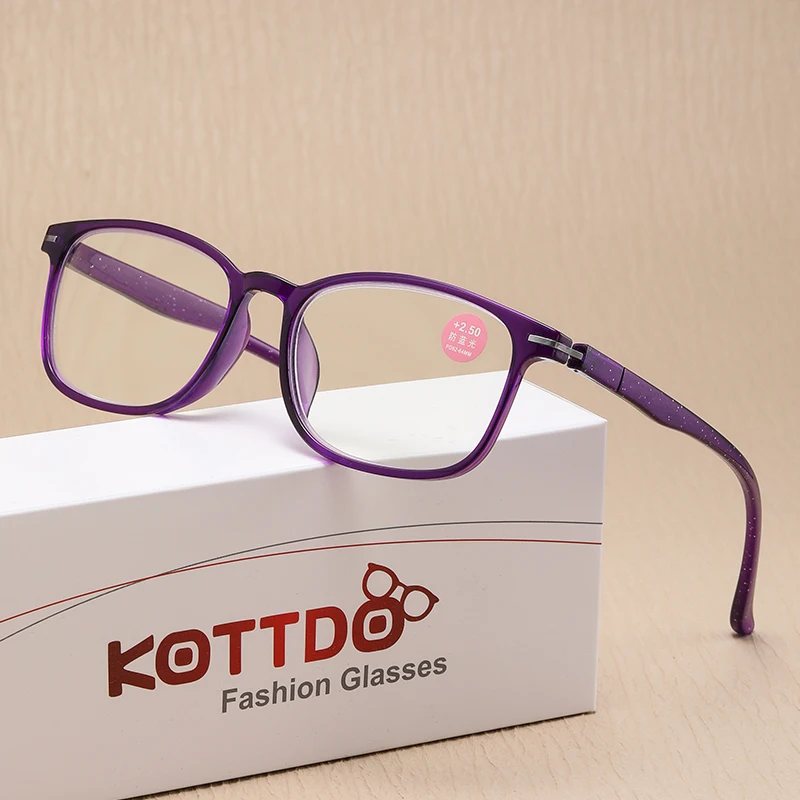Frauen Kunststoff Lesebrille Kleine Rahmen Lila Presbyopie Brillen Männer Anti Blau Licht Brillen Für Lesen + 1,0 + 1,5 + 2,0