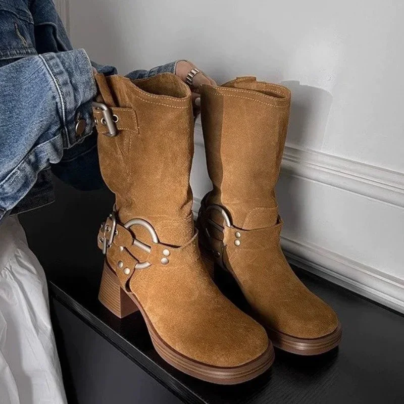 Mid Heels Chelsea Boots New Calf Causal Women Platform Winter Shoes Women's Boots Gladiator Goth Motorcycle Snow Bottines Boots