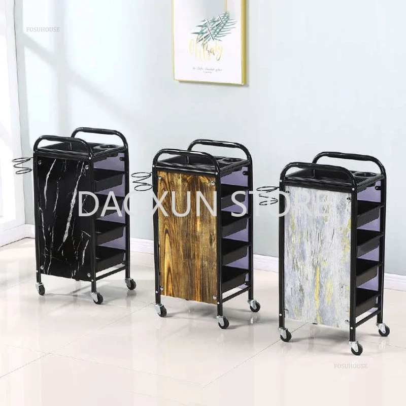 Multi Layer Storage Trolley Retro Barber Shop Iron Salon Trolleys Nordic Beauty Salon Drawers Cart With Wheels Creative Hair Perm And Dye Tool Cart