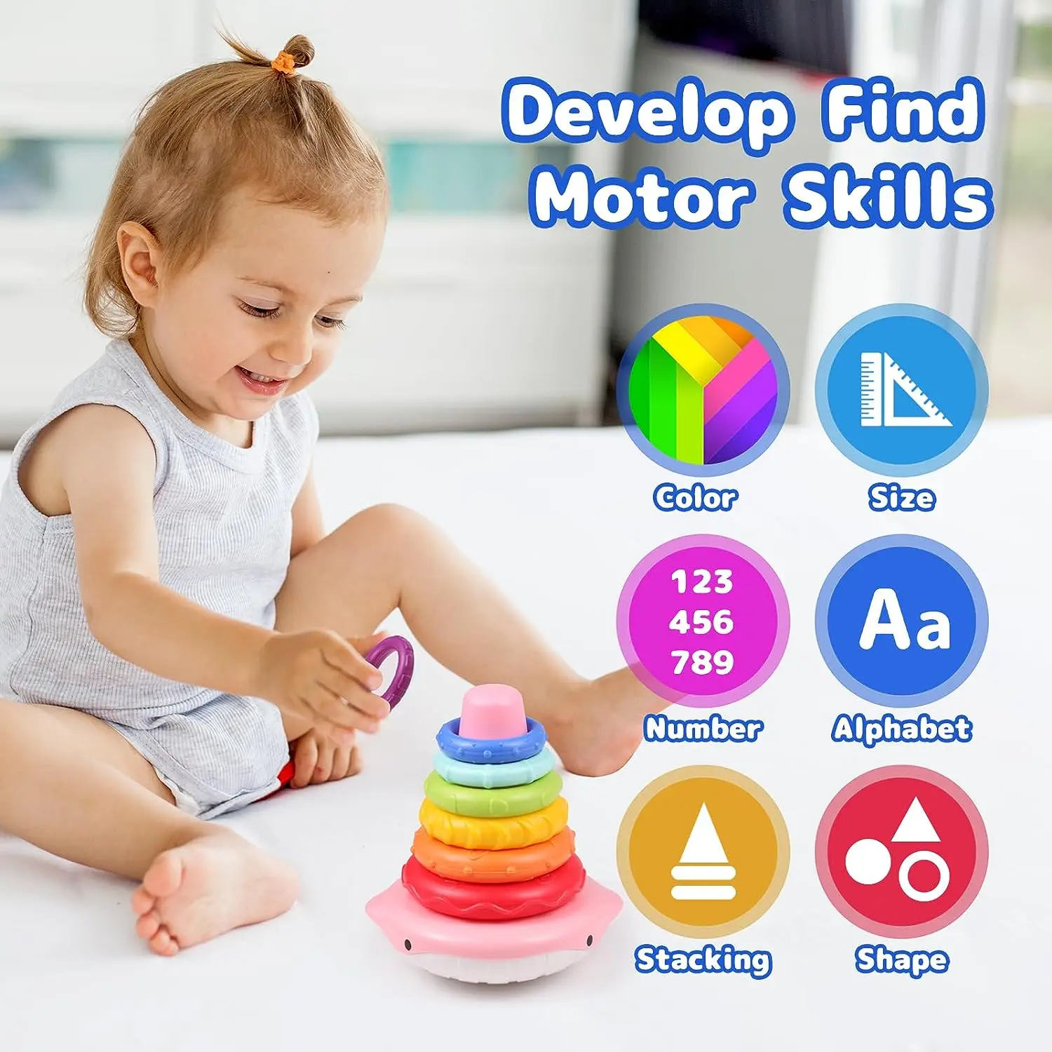 Montessori Stacking Toys for Toddlers 1-3 Colorful Rainbow Stacking Rings Sensory Toys Perfect Birthday Gift for Toddler