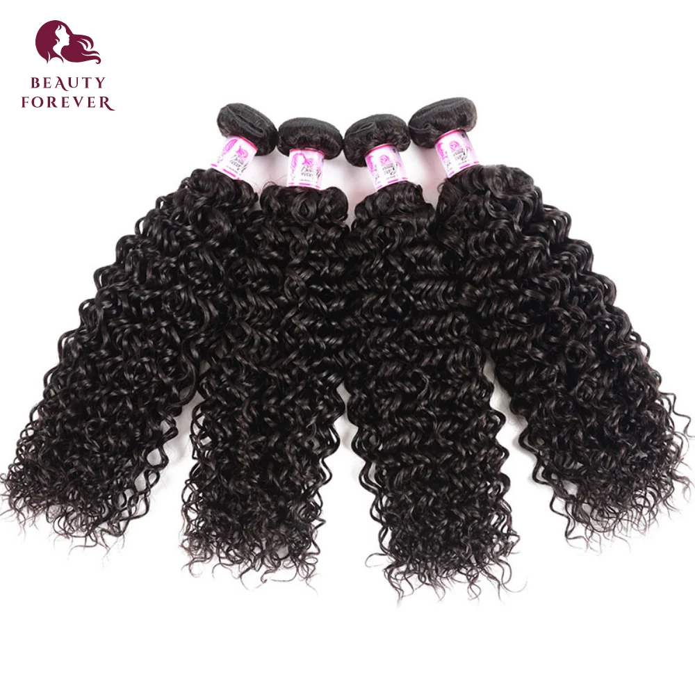BEAUTY FOREVER Peruvian Hair Curly Weft 4 Bundles Natural Color 100% Virgin Human Hair Weaves 8-26 inch