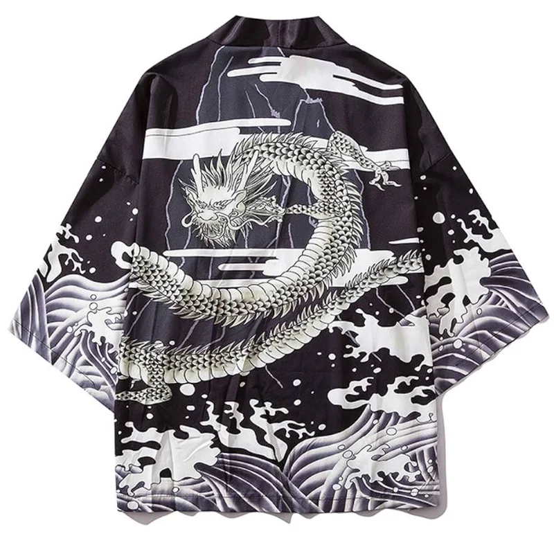 Unisex Anime Dragon Print Haori Yukata – Summer Kimono Cardigan
