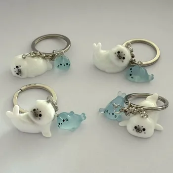 Cute Cartoon Marine Animals 3D Luminous Sea Lion Seal Resin Key Chains for Men Women Friend Bag Pendant Jewelry Accessories Gift
