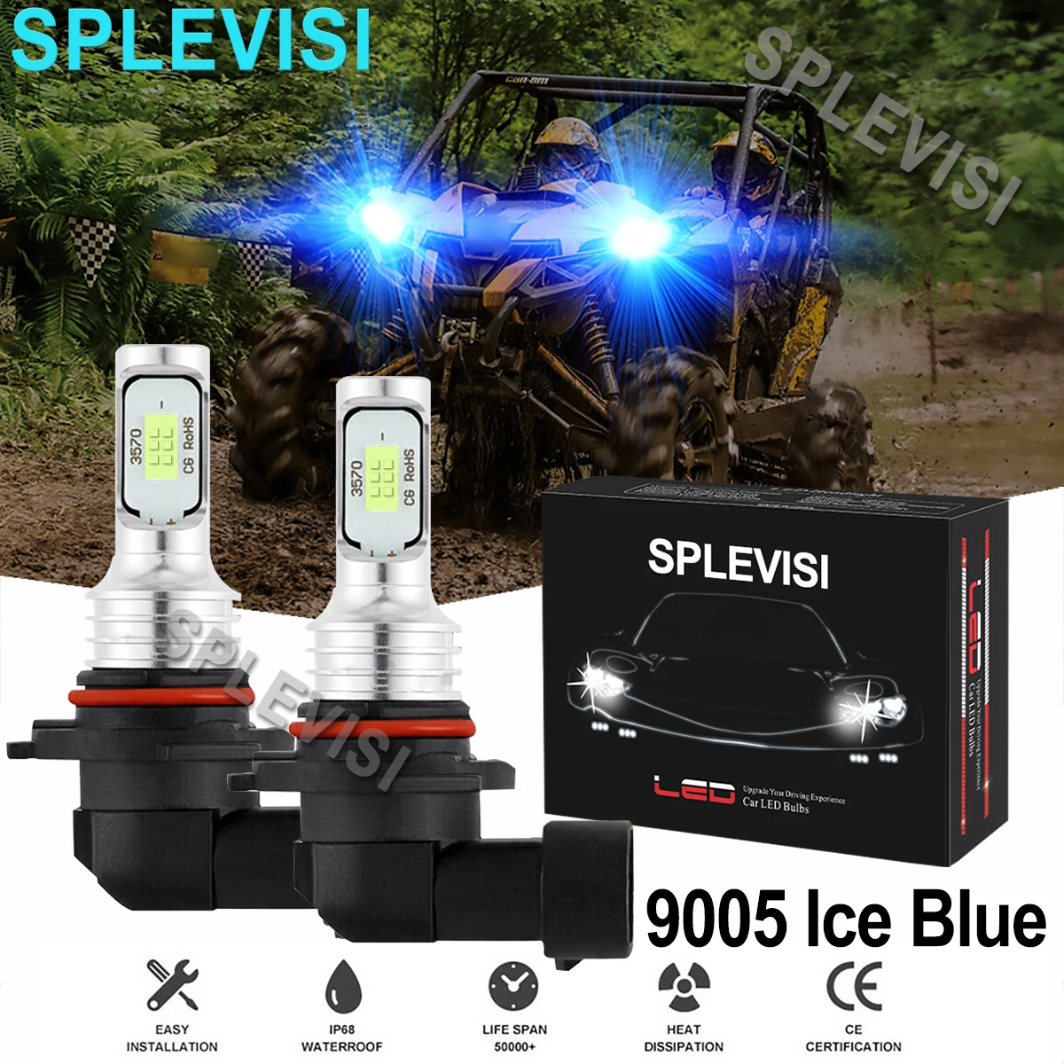 2x70W 8000K Ice Blue LED 9005 Headlights For Can Am Maverick 1000R 2014-2018Maverick Max 1000R 14-2018 Maverick Trail 1000R 2018 мозаика ametis spectrum sky blue sr03 trail непол 19x120