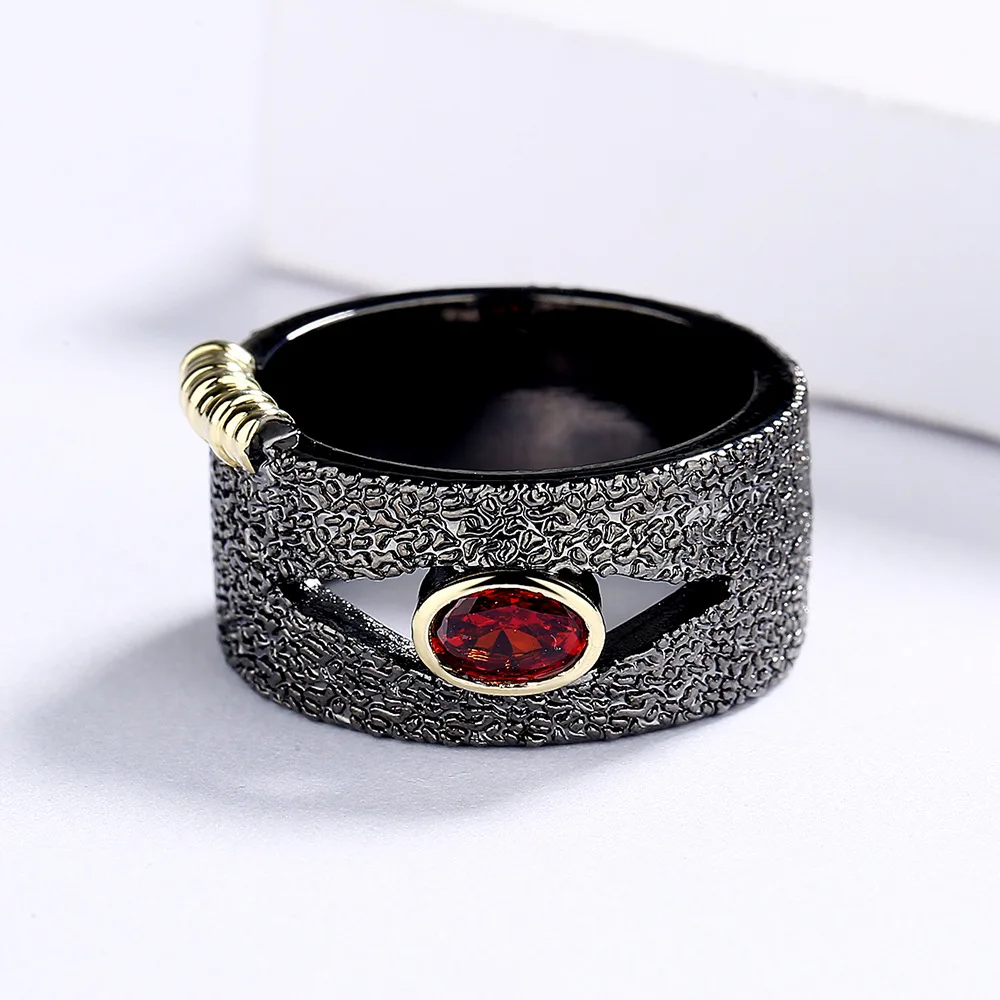 925 Silver Black Gold Ring Inlaid Red Zircon Ring Party Jewelry Women's Engagement Silver Rings Silver Ring Gold Plated Silver Ring