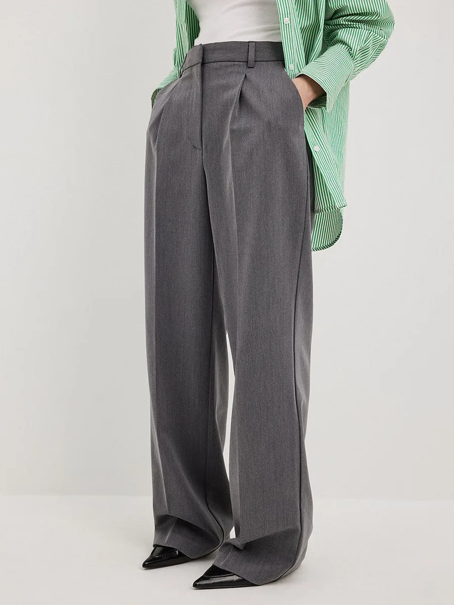 Bornladies Women's Spring Summer New Loose Wide-Leg Suit Pants Elegant Office Classic Straight-Leg High-Waist Suit Trousers