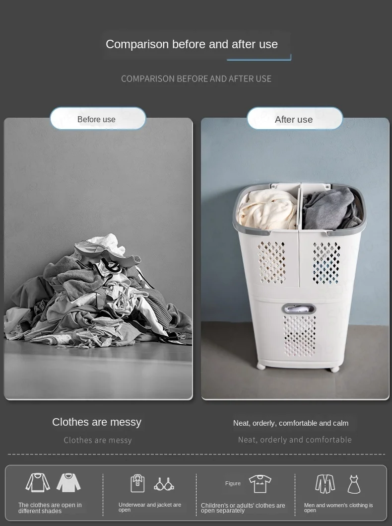 Description Picture 5 of itemUniversal Wheel Design Laundry Basket Ins Style Clothes Storage Hollow-Out Design-Household Classification Laundry Solution