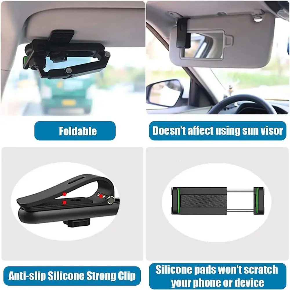 Phone Holder Sun Visor Phone Holder for Car Multifunctional 360&deg; Rotating Sun Visor Cell Phone Holder IPhone/Samsung/Android