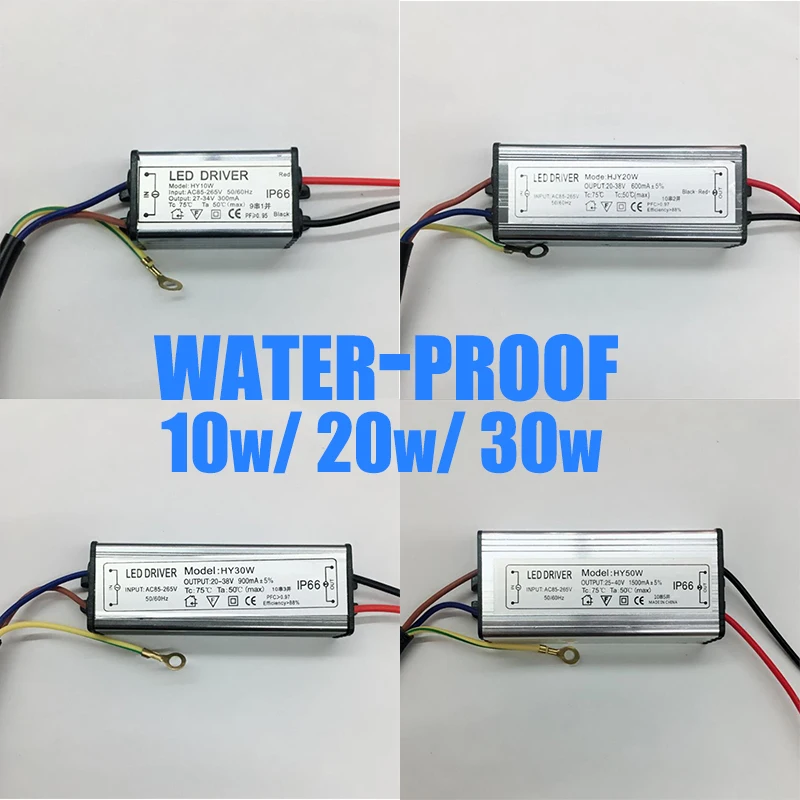 Waterproof LED Driver 10W 20W 30W 600MA/900MA/1500MA Power Supply Floodlight LED Driver Light Transformer IP66 Adapter Aluminum