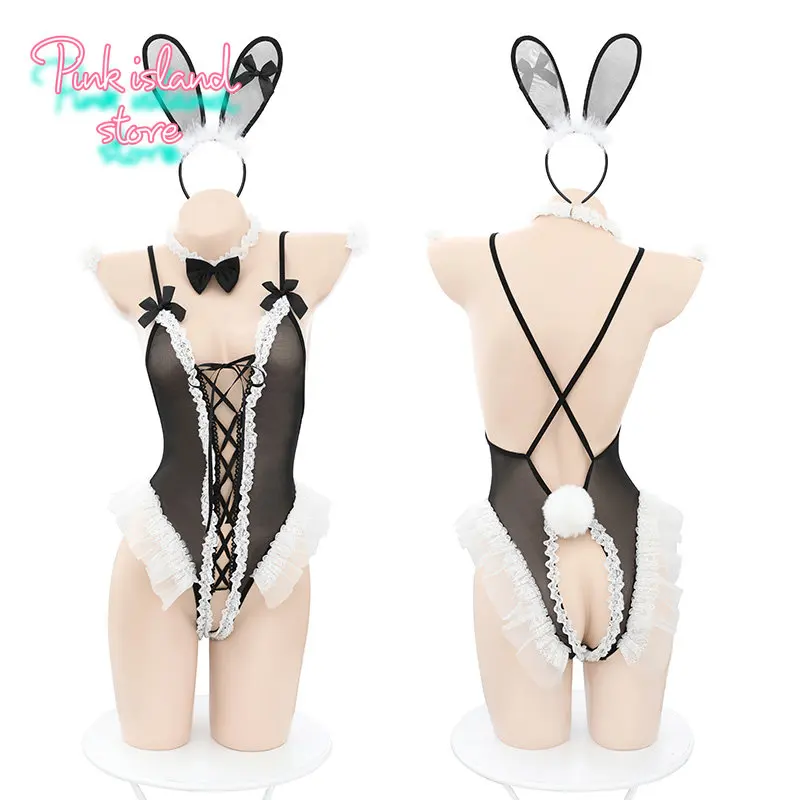 

Role Play Cute Black and White Rabbit Girl Lace Open Crotch Bodysuit Underwear Uniform Set Lingerie Cosplay Porno Dessous