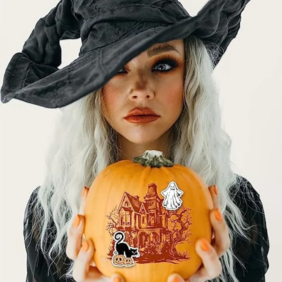GLOBLELAND Set Timbri Trasparenti E Fustelle Halloween | Strega E Magia | Silicone E Metallo Per Scrapbooking E Biglietti Fai Da Te - 3