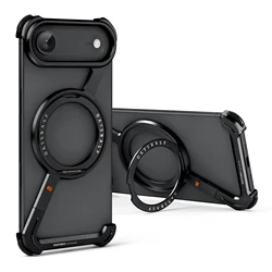 Oatsbasf Metal Frameless Phone Case with 360° Rotatable Ring Stand - Shockproof Bumper Design - iPhone Air (Black)