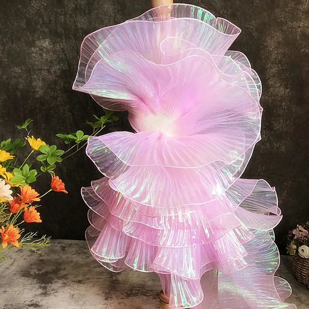 

5 yard Big Wave Pleated Pink Rainbow Illusion Organza Tulle Lace Trimming DIY Neckline Gown Wedding Dress Sewing Accessories