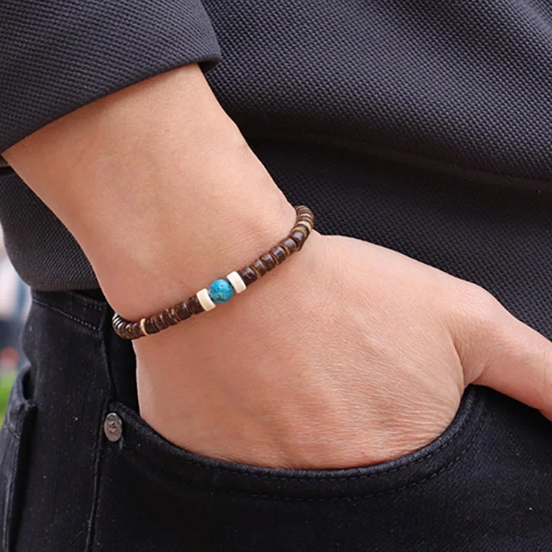 Coconut Wood Beaded Bracelet for Men and Women