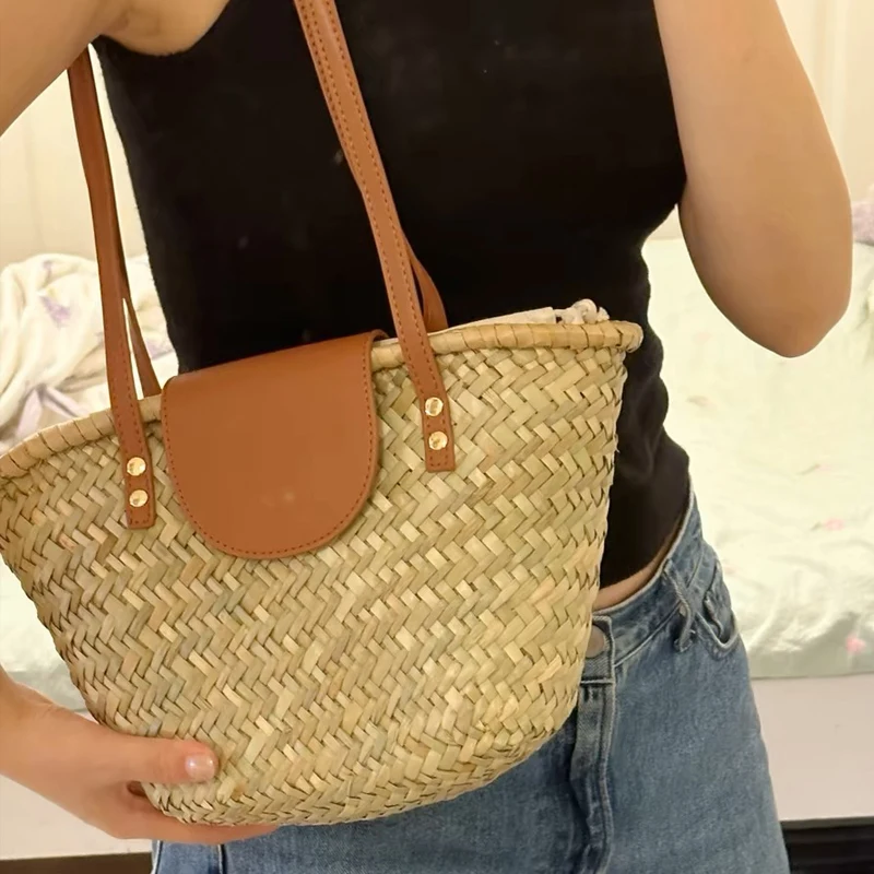 Bohemian Straw Tote Bags For Women Luxury Designer Handbag And Purse New In Papyrus Woven Small Beach Underarm Shoulder Bag