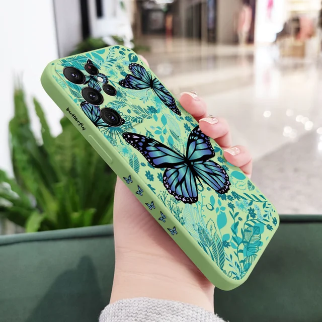 Aurora Butterfly Phone Case For Samsung Galaxy S22 S21 S20 Ultra Plus FE S10 S9 S10E Note 20 ultra 10 9 Plus Cover Light Green 2