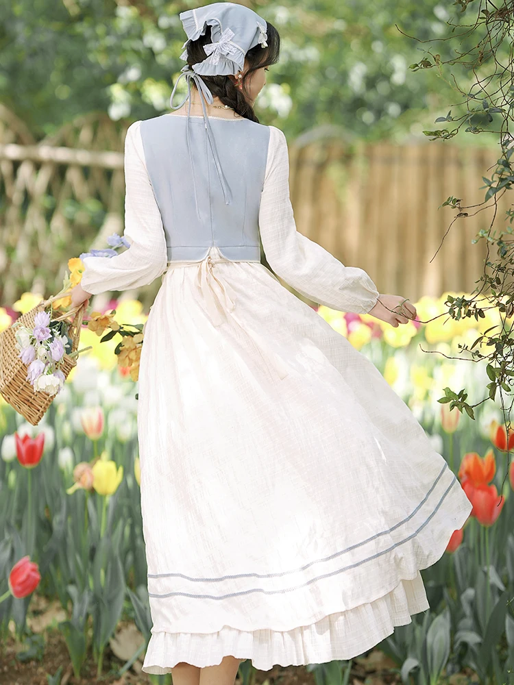 Cottage Style Mori Girl Lawn Dress Woman Vintage Victorian Cotton