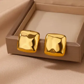 Gold Color Square Earrings for Women Stainless Steel New In Geometric Stud Earrings 2024 Trend Wedding Party Jewelry Gift