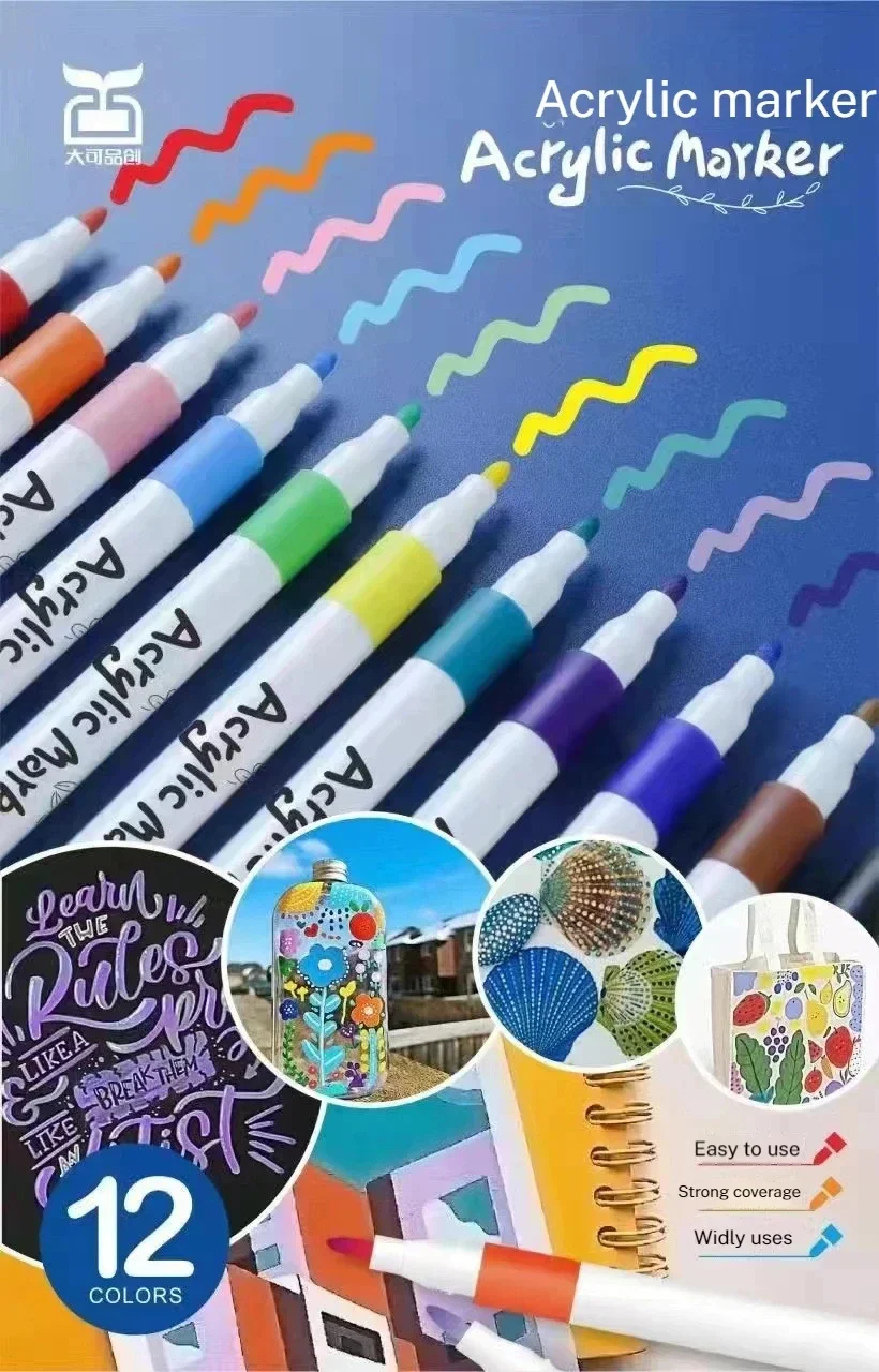 Acrylic Markers Set - 12-60 Colors Soft Tip Pens for Painting on Wood Fabric Ceramic and Glass
