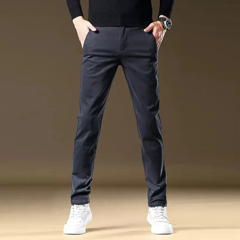 Autumn Casual Pants Men Dark Gray Regular Straight Trousers Mens Business Suit Pants CP2077