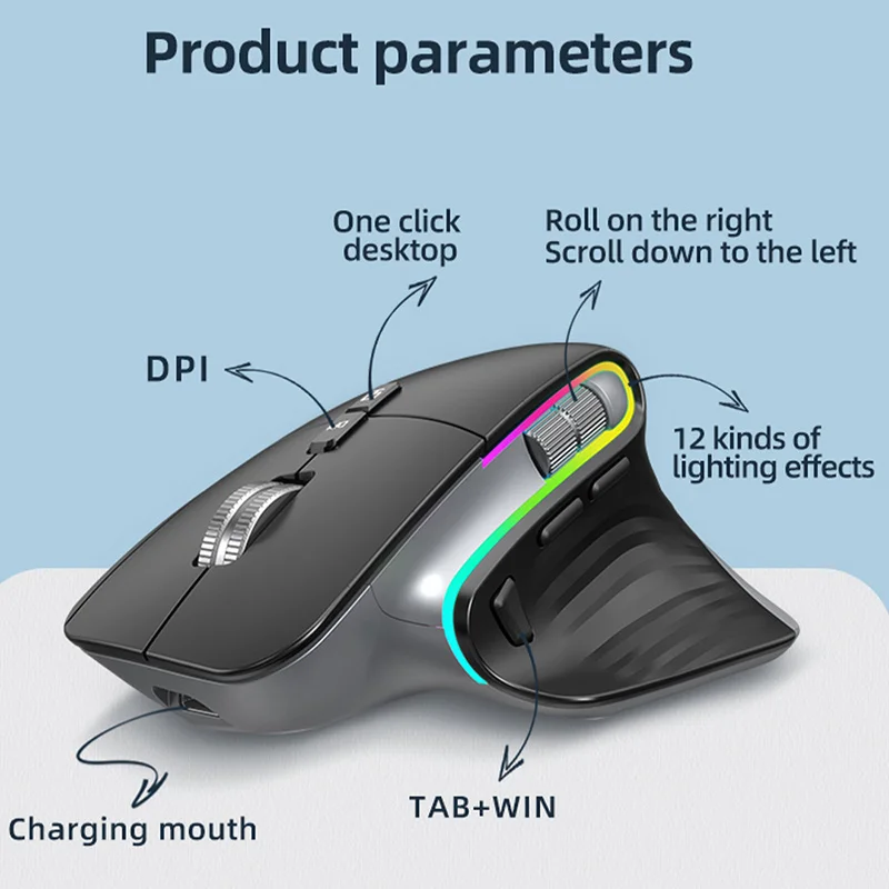 Missgoal Rgb Mouse sem Fio 2.4g Bluetooth Programação Ergonômico Gaming Mouse 4000 Dpi Recarregável Silencioso Mouse para Computador Portátil - Imagem 2