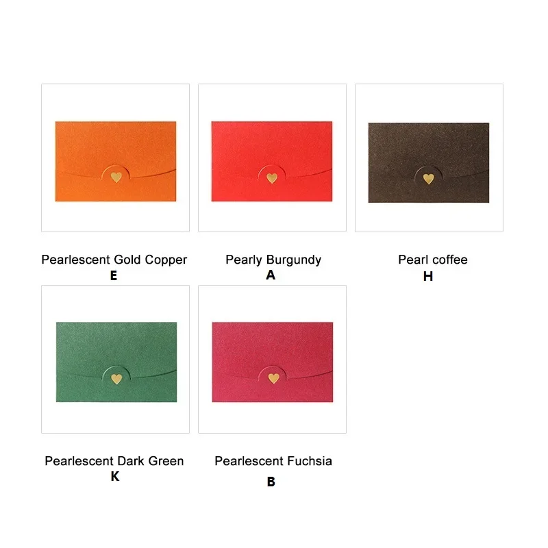 50PCS Gold Heart Candy Kraft Pearlpaper Small Envelope DIY Colorful Greeting Card Cover Scrapbooking Gift 10*7CM
