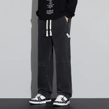 American Style Vintage Washing Straight-Leg Jeans For Men Casual Autumn/Winter Trendy Vintage Brand Loose Fit Pants 1