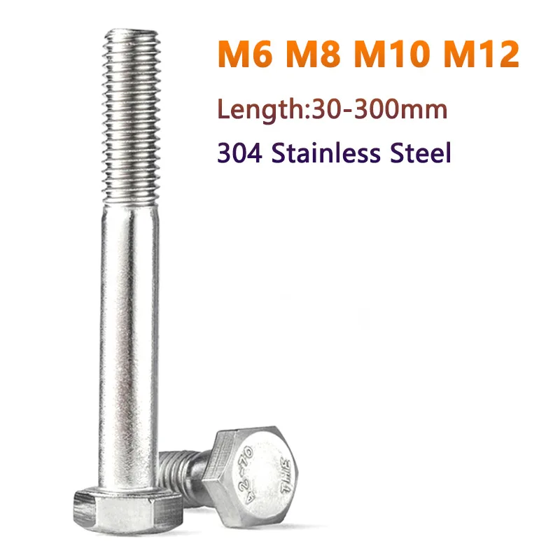 

1pc Half Thread M6 M8 M10 M12 304 A2-70 Stainless Steel External Hex Hexagon Head Screw Bolt Machine Screws Length 30-300mm