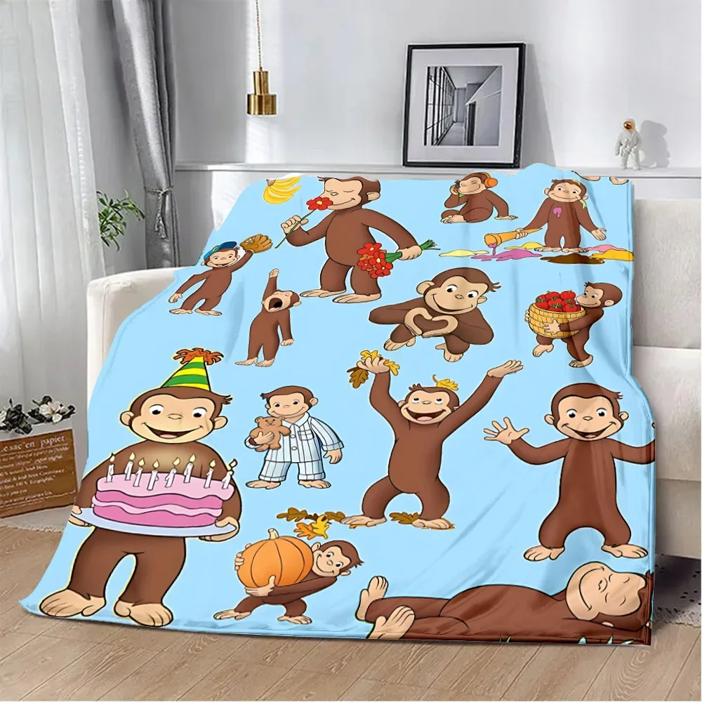 Cute Cartoon Curious George Printed Blanket Picnic Blankets Warm Blanket Soft and Comfortable Blanket Home Travel Birthday Gift 4