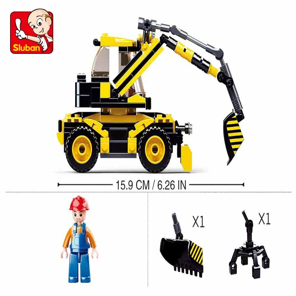 Sluban Building Block Toys City Engineering B0805 Wheeled Excavator 196PCS Bricks Compatbile With Lead Brands Construction Kits