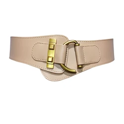 Gold Buckle Adjustable Leather Waist Belt for Women - Elegant and Soft Fashion Accessory (Apricot)