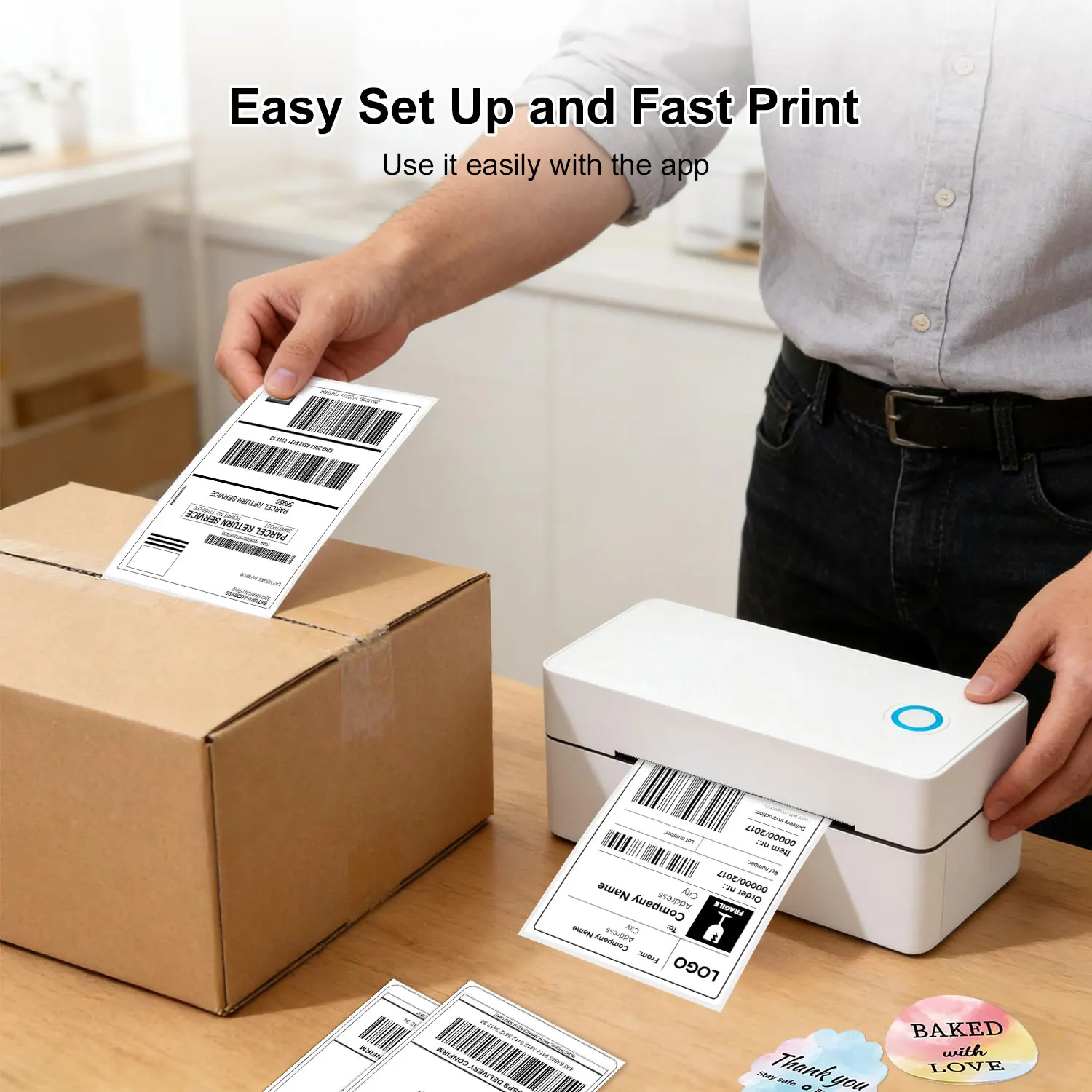 4x6 감열 라벨 프린터, 블루투스 USB 고속, 소규모 사업용, iOS 안드로이드 윈도우 맥 호환