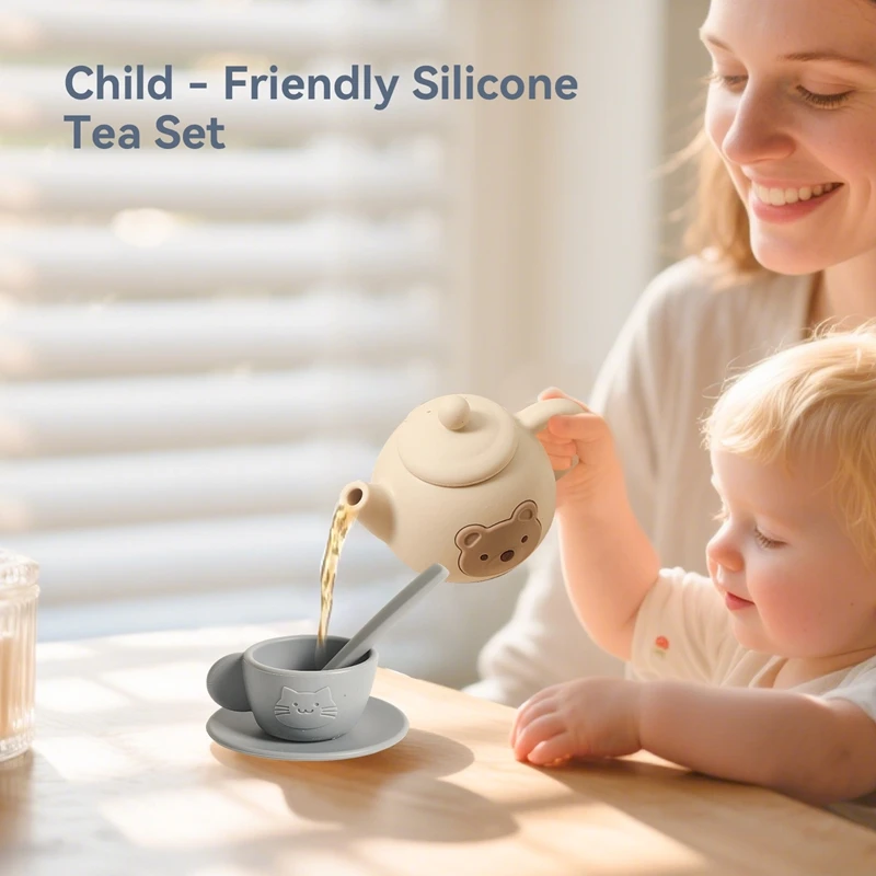 Kids Montessori Afternoon Tea Set Baby Teething Toy BPA Free Silicone Teapot and Teacups Role-Playing Kitchen Toy Baby Toy Gift - Image 2