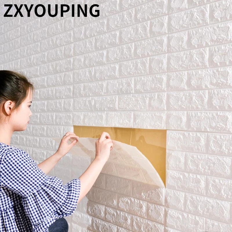 

70x15/77cm 3D Wall Sticker TV Kitchen Background Brick Wallpapers Self adhesive Waterproof Wallpaper Mural Bedroom Decorative