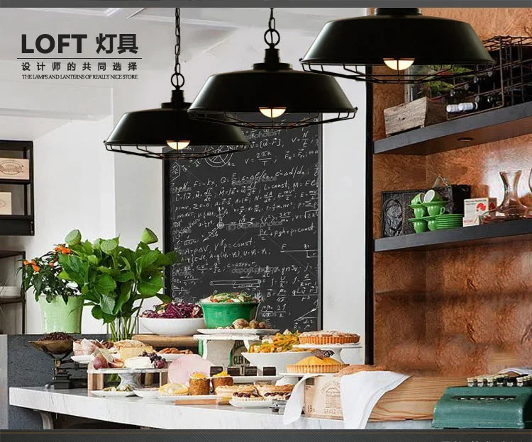 Description Picture 5 of itemHot loft retro industrial style iron chandelier American country restaurant cafe bar personalized creative pot lid chandelier