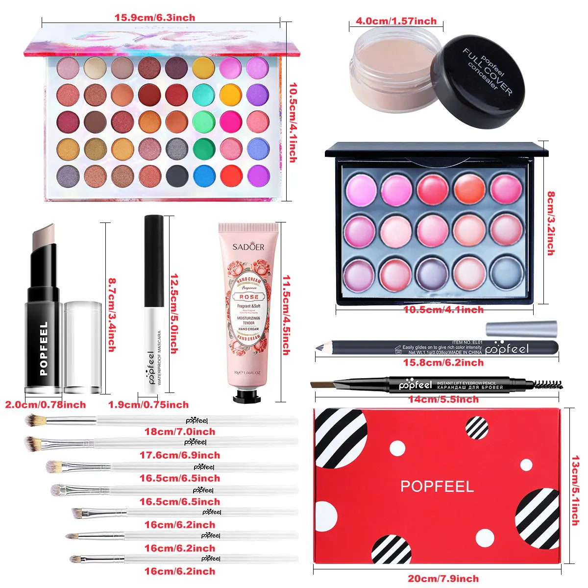 POPFEEL Makeup Kit Red Pink Eyeshadow, Lip gloss, Foundation, Lipstick, Concealer, Gift for Woman, Girl 4