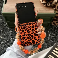Luxury Leopard Print PU Leather Phone Case with Lanyard - Shockproof & Stylish - Galaxy Z Flip5 (CS)