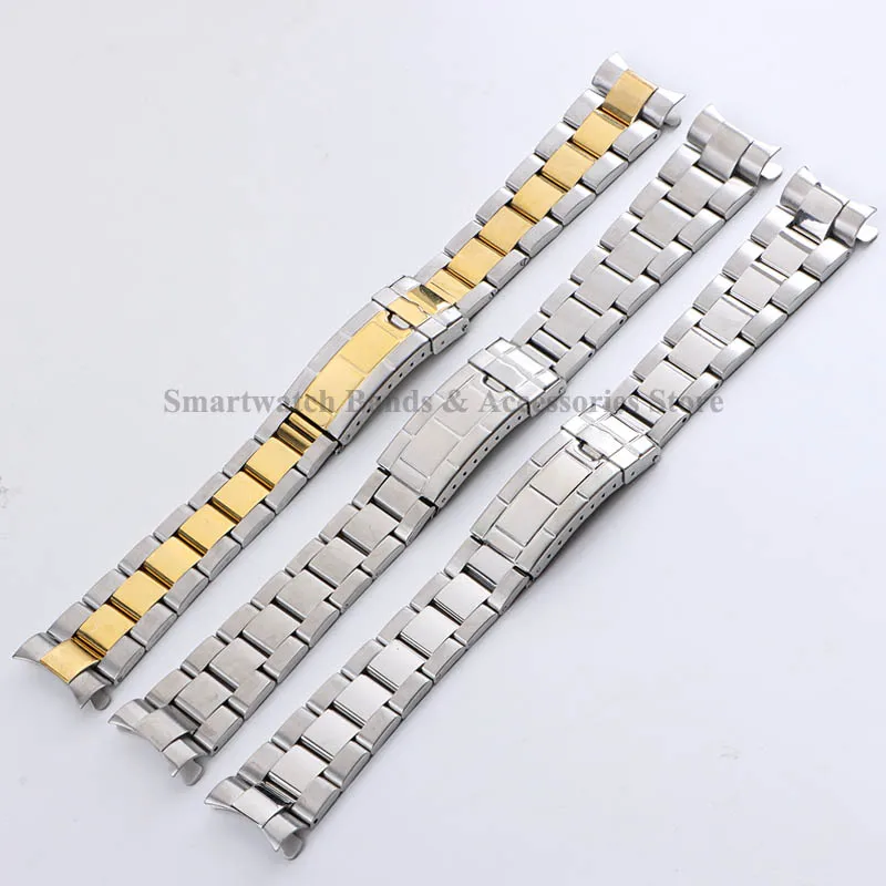 Premium 20mm Stainless Steel Watch Strap with Diving Buckle & Curved End