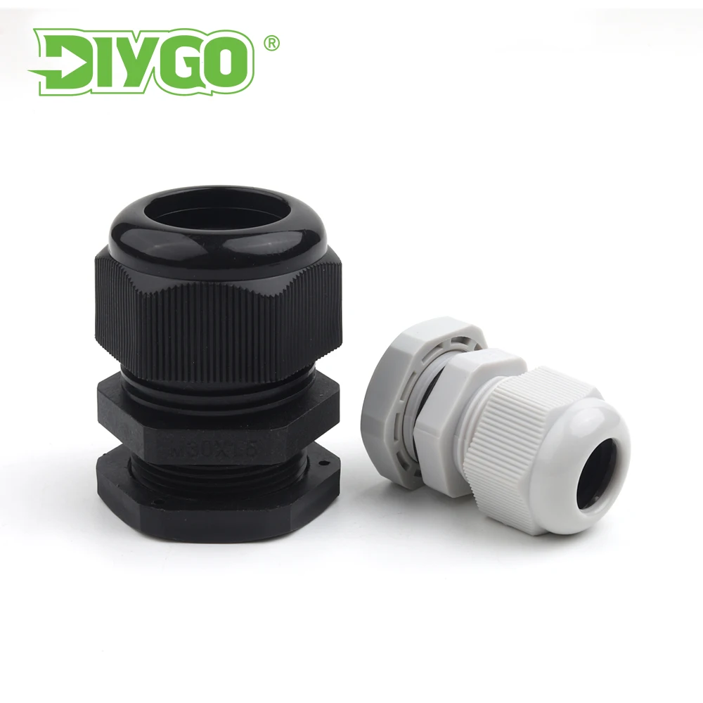 IP68 wasserdichte Kabelverschraubung, schwarze Kunststoffdichtung, Nylon, M12/M16/M18/M20/M22/M25/M27/M30, weißer wasserdichter Kabelanschluss