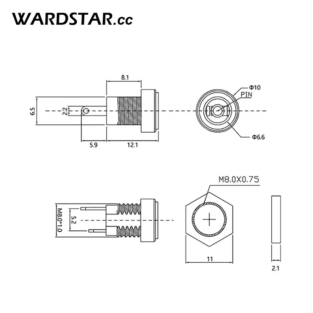 DC Connectors 10Pcs DC022B DC Power Female Jack Panel Mount 12V 5.5*2.1mm
