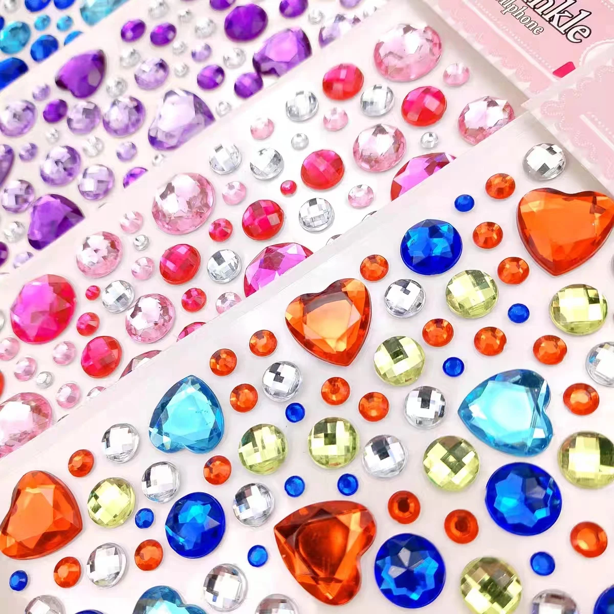 

3D Heart Love Gem Stickers Children Diamond Crystal Heart Dot Flower Shape DIY Rhinestone Stickers Toy for Student Kids Girl